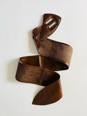 Boho Wide Leather Vintage Wrap Tie Waist Brown Minimal Statement Belt 90’s 36”